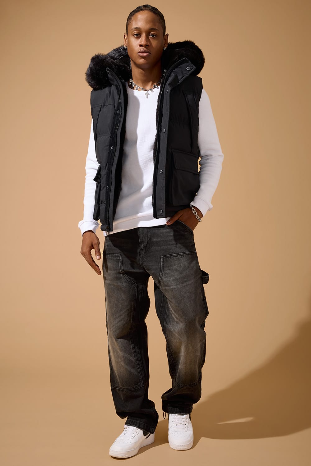 Jordan Craig Yukon Fur Lined Puffer Vest (Black)