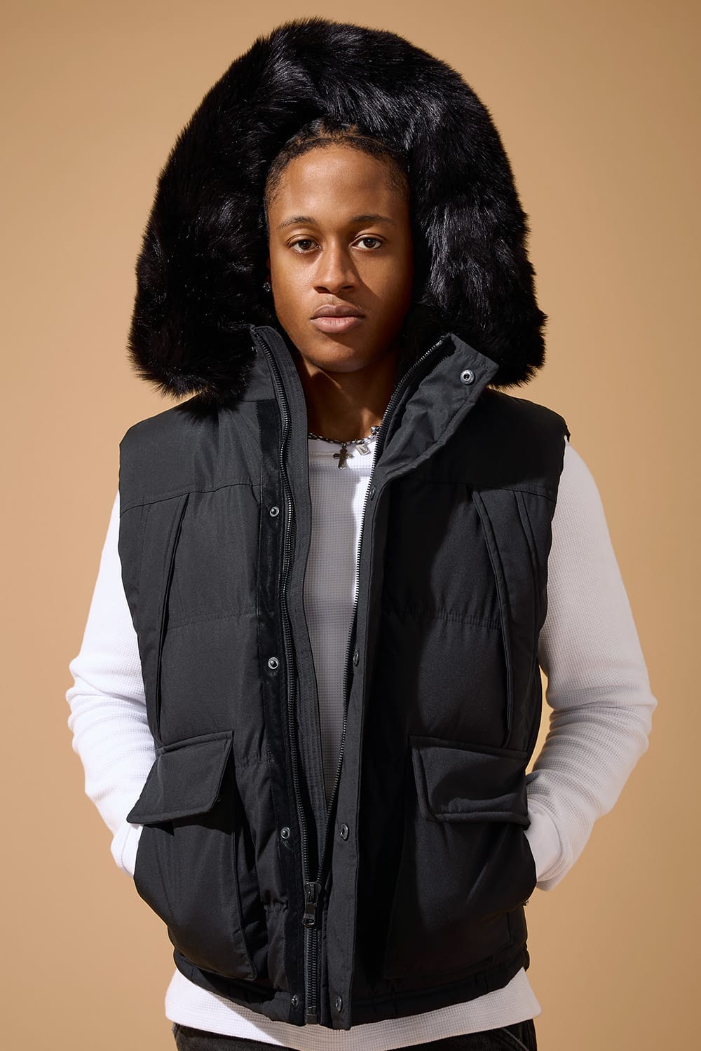 Jordan Craig Yukon Fur Lined Puffer Vest (Black) S / Black