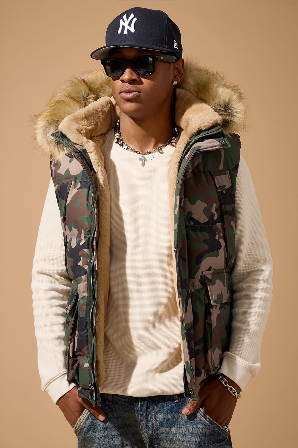 Jordan Craig Yukon Fur Lined Puffer Vest (Vintage Camo) S / Vintage Camo