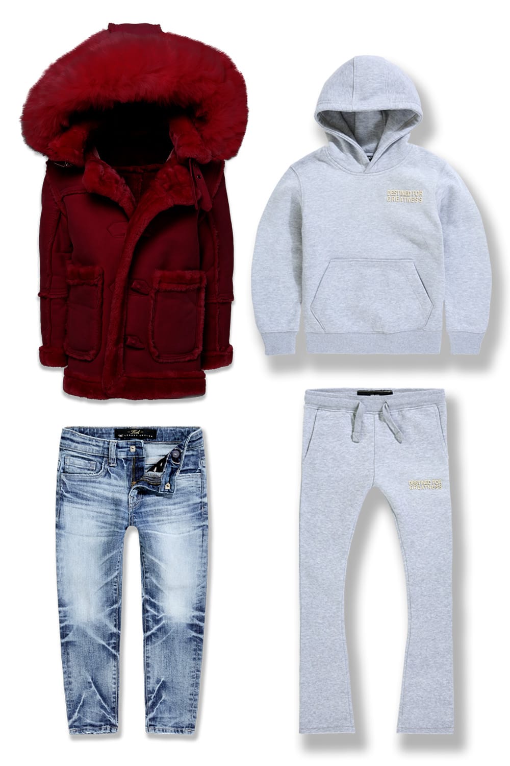 JC Kids Kids Denali Fleece Denim Bundle (Wine) 2
