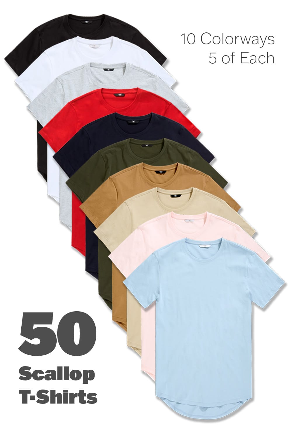 JC Big Men Big Men's Scallop T-Shirt 50 Pack (Multi)