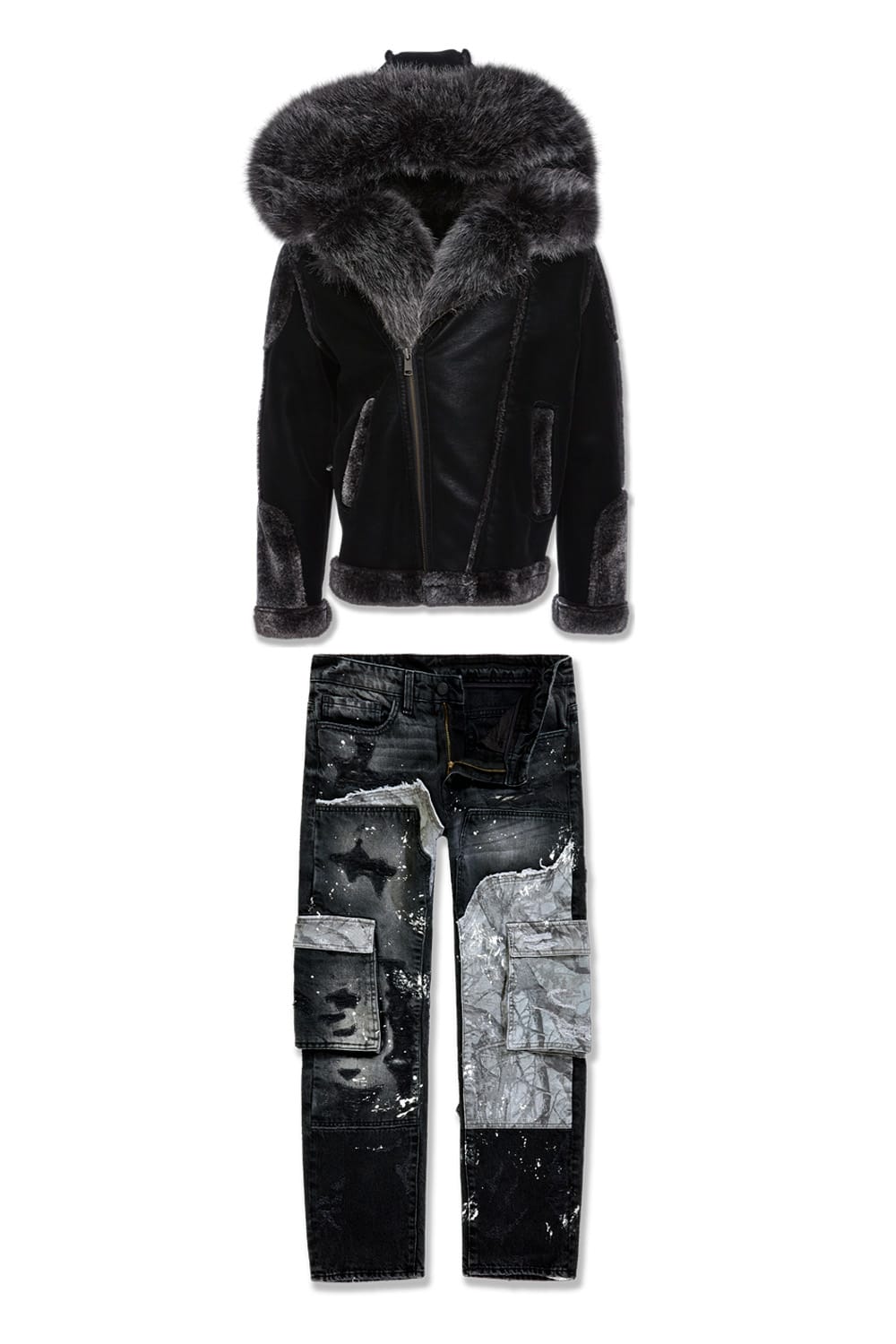 Jordan Craig El Jefe Shearling x Confluence Denim Set (Black) TOP: SMALL | BOTTOM : 30/30