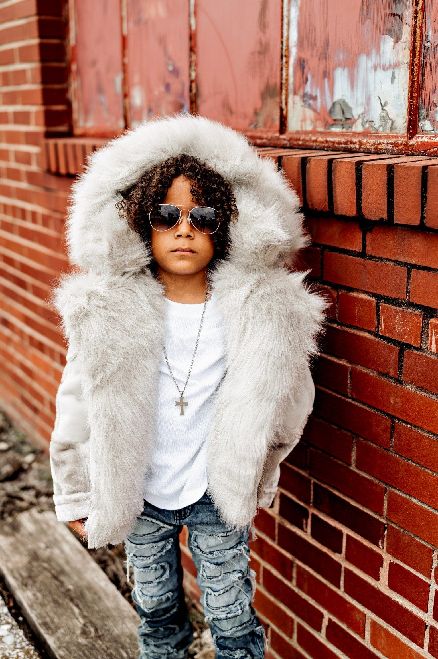 JC Kids Kids El Jefe Shearling Moto Jacket (Arctic Wolf)