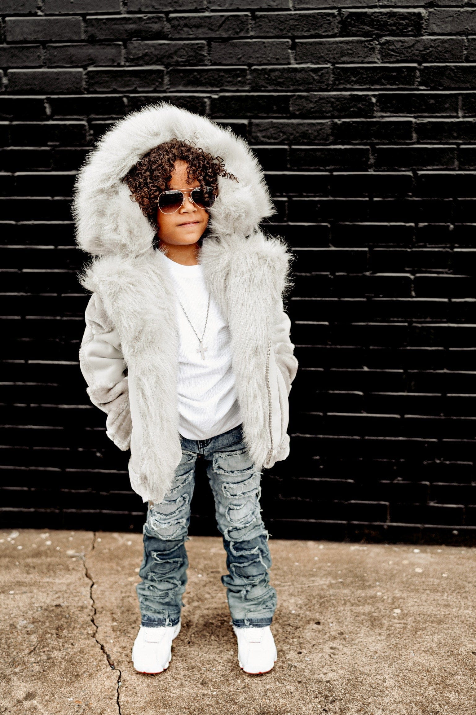 JC Kids Kids El Jefe Shearling Moto Jacket (Arctic Wolf)