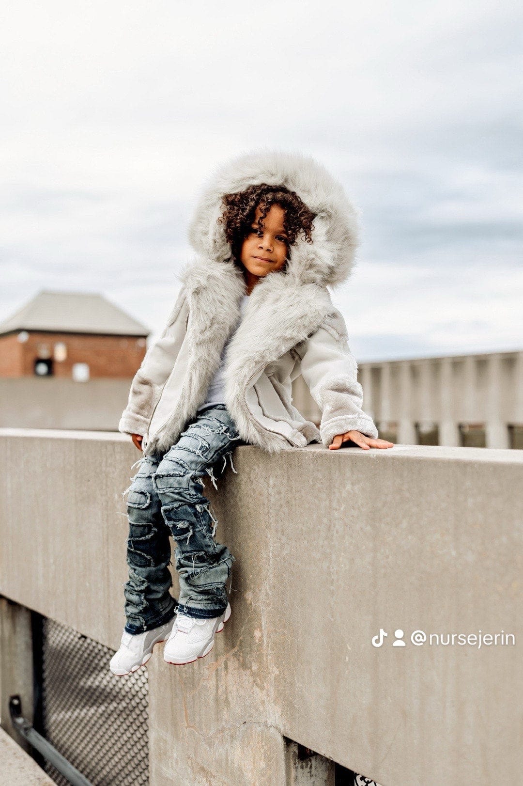 JC Kids Kids El Jefe Shearling Moto Jacket (Arctic Wolf)