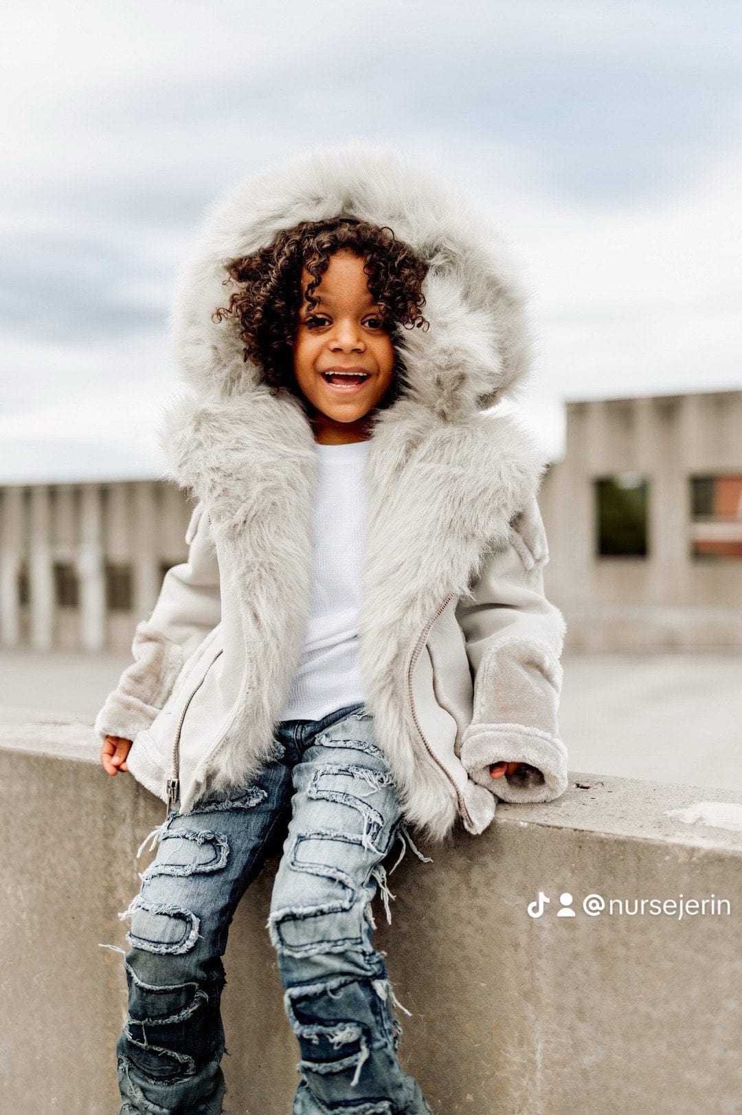 JC Kids Kids El Jefe Shearling Moto Jacket (Arctic Wolf)