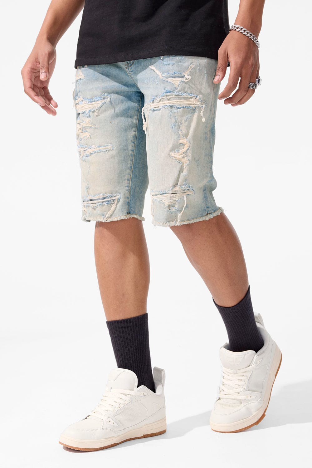 ZHXXSN Mens Star Patchwork Denim Shorts Mid Rise Casual