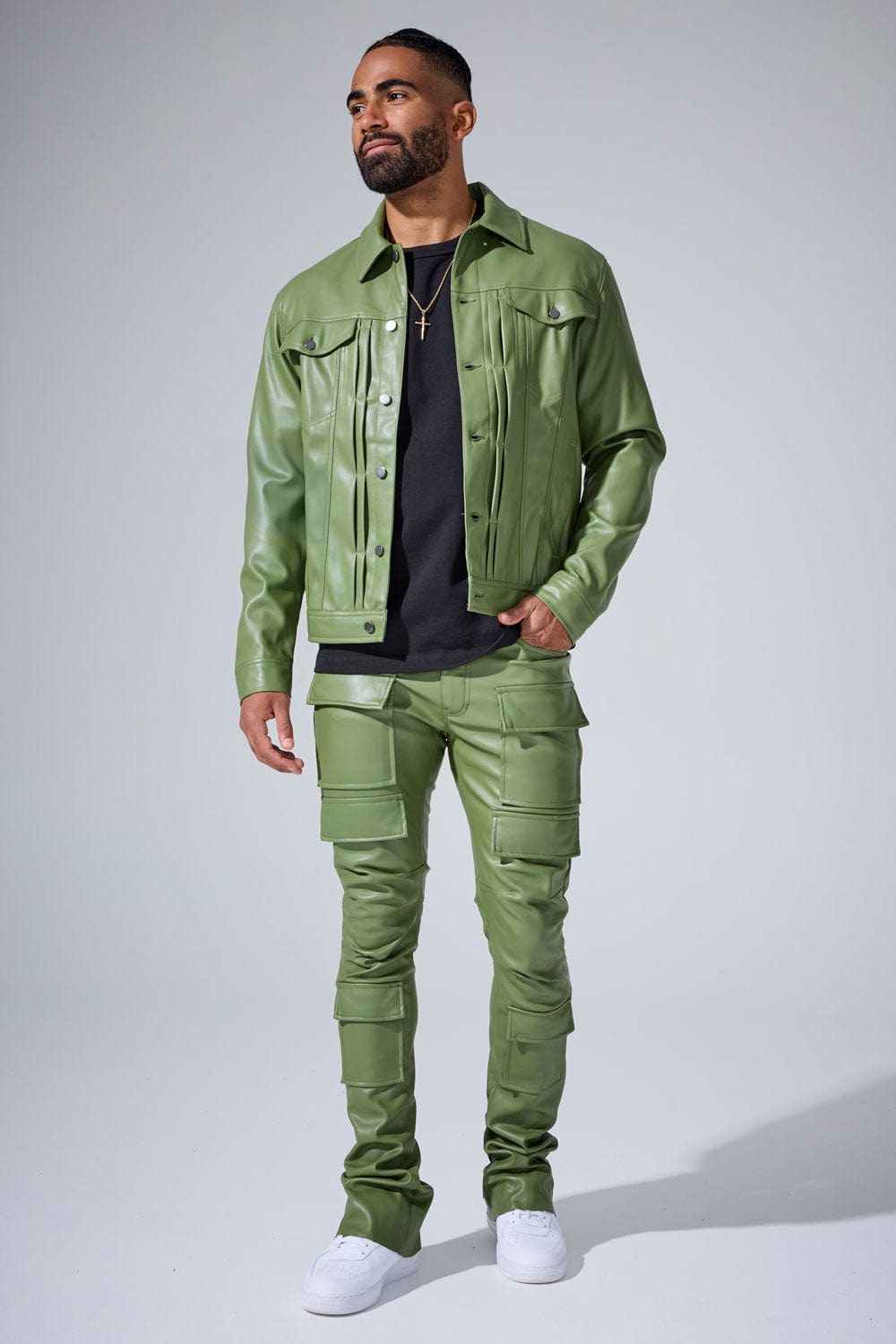 Skinny Stacked Fit - Thriller Cargo Pants (Sage) - Ross Stacked Collec