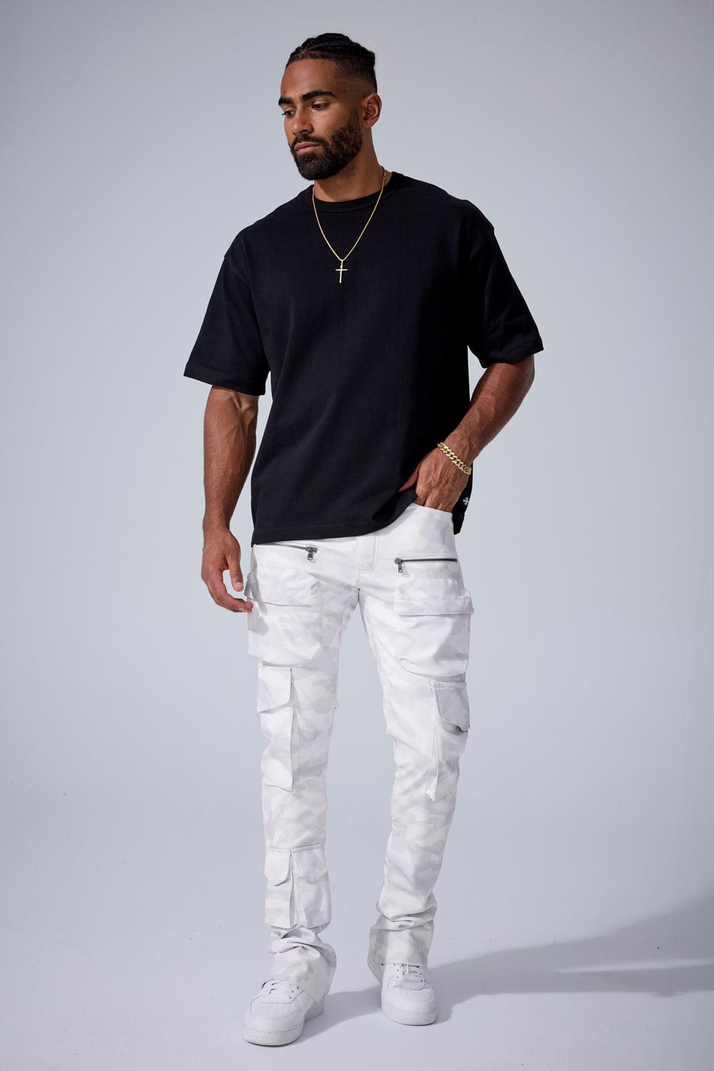 Skinny Stacked Fit - Trillest Cargo Pants (Arctic Camo) - Ross Stacked