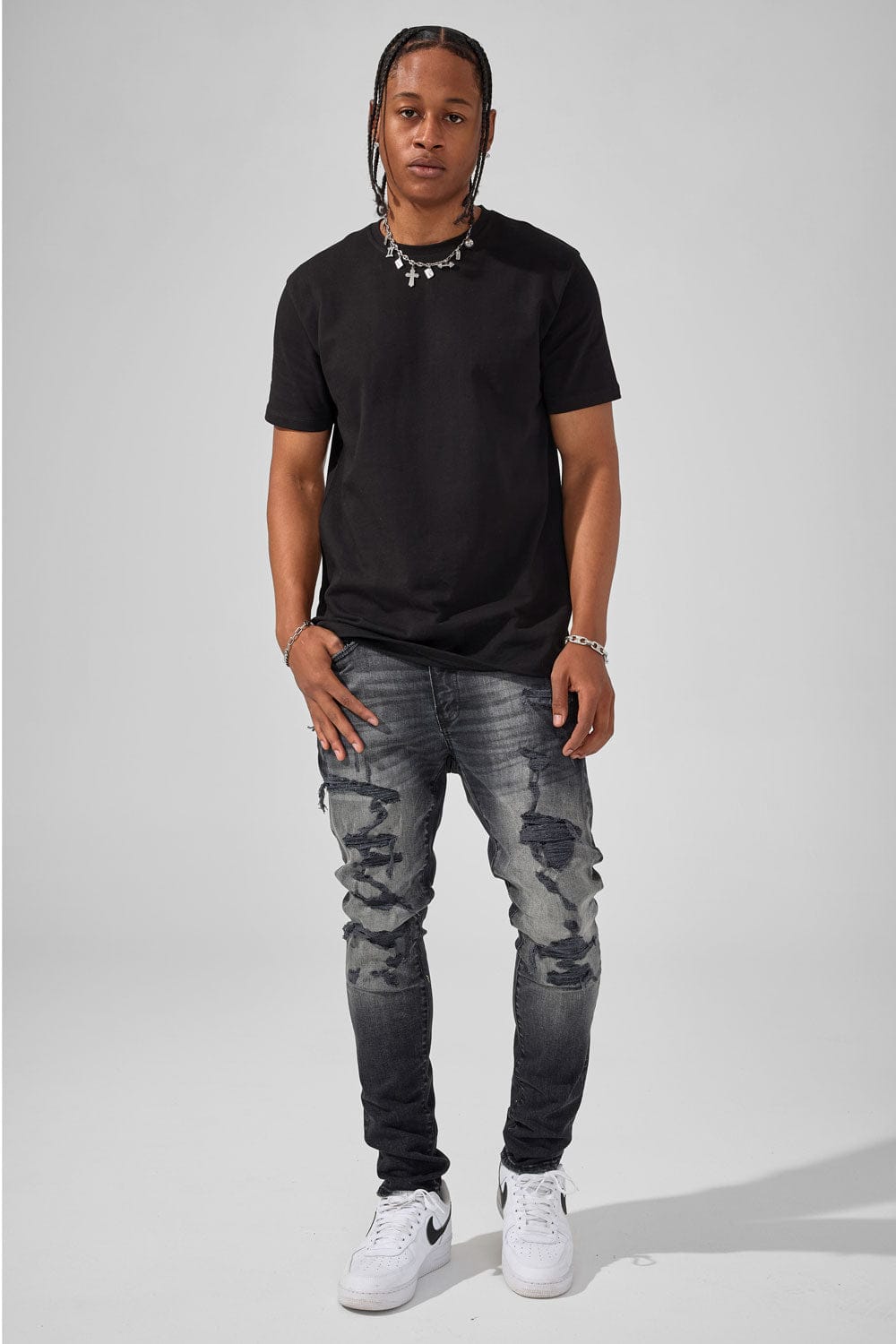 その他 SHAREEF SHADOW JQ STRIPE SKINNY PT Slim Taper Fit - Newport Denim - Sean Collection