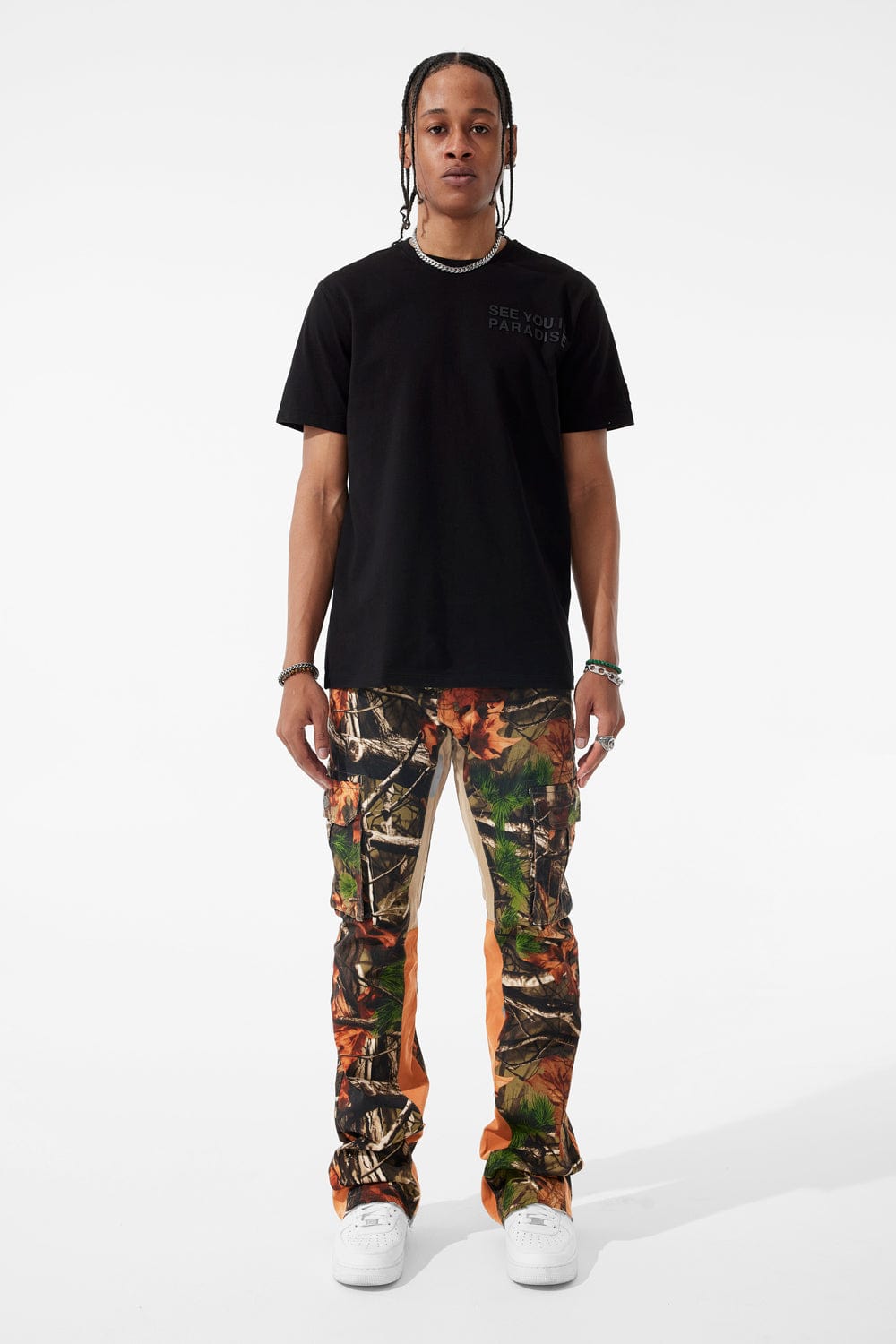 Sean Stacked Camo Cargo Denim Maple