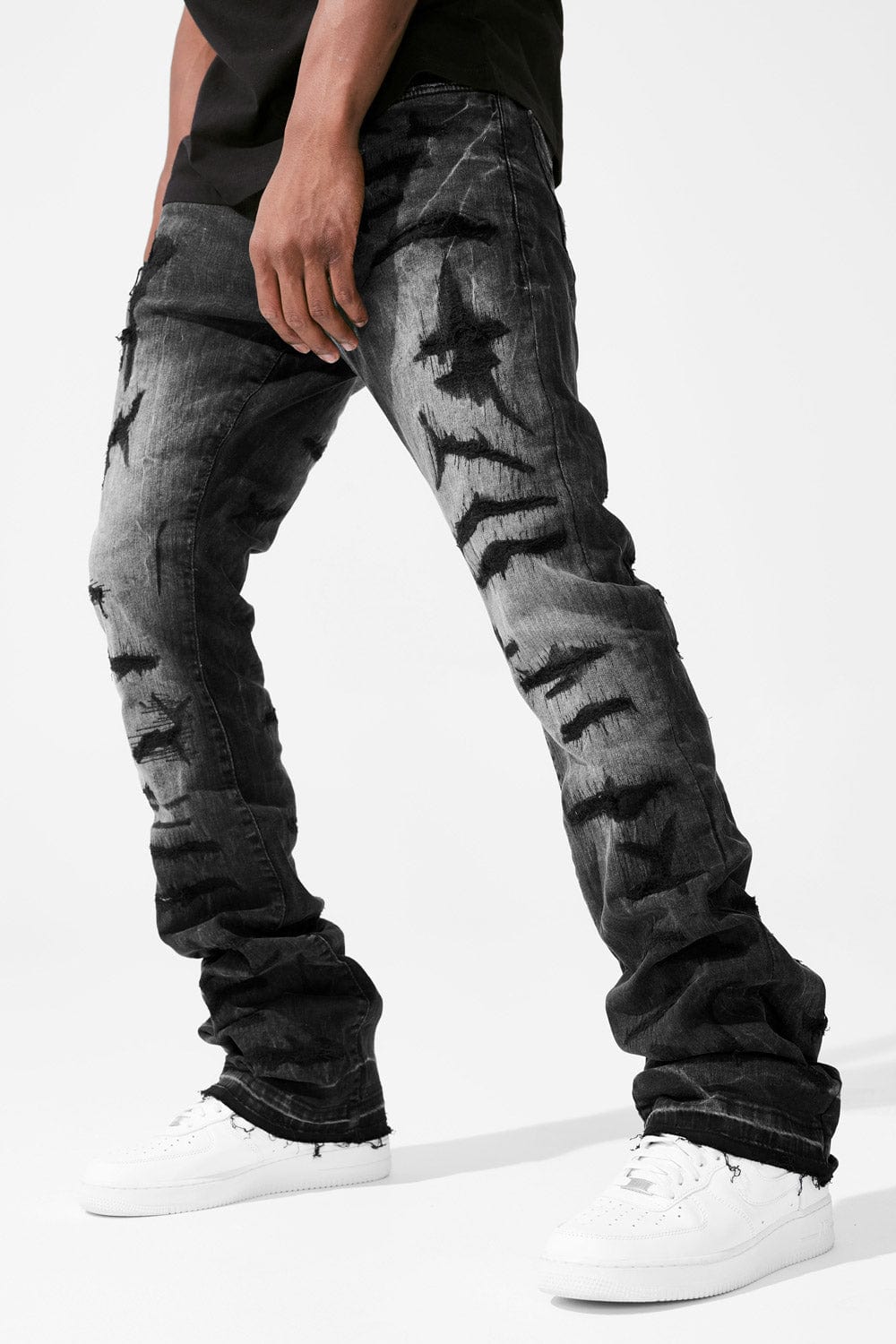 High Street Retro Black Stacked Jeans Mens With Heavy Industry