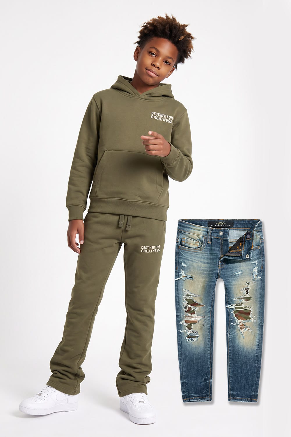 JC Kids Kids Fleece Denim 3 Pack (Olive) 2