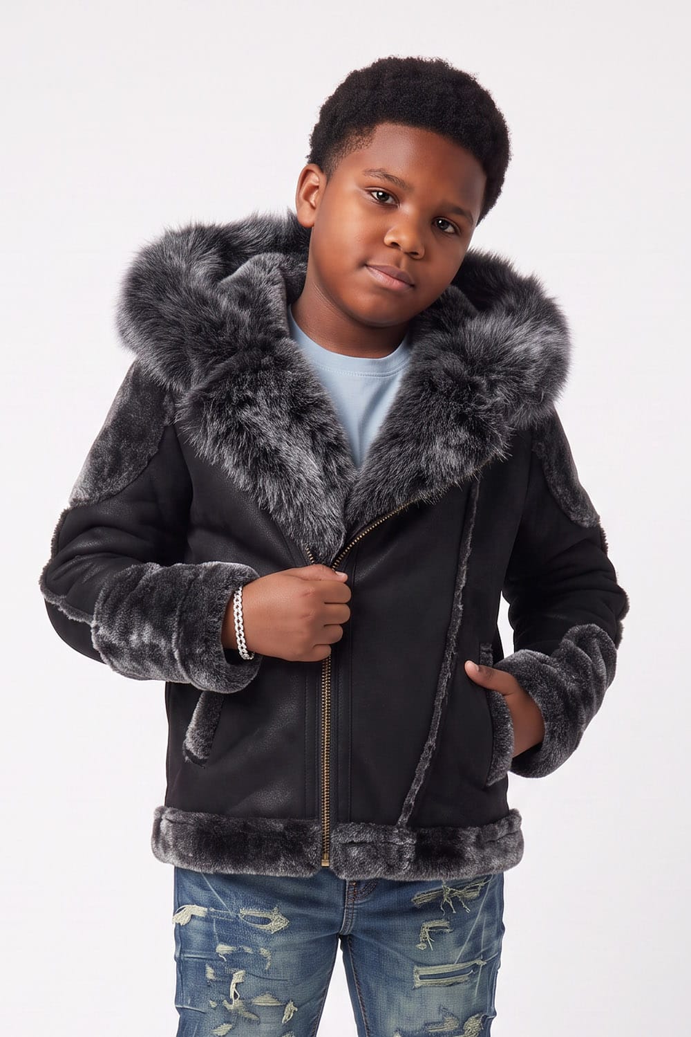 Kids El Jefe Shearling Moto Jacket (Black)