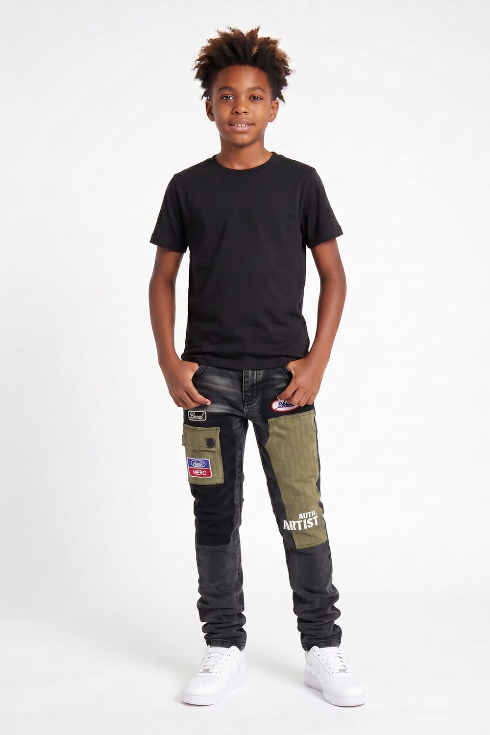 JC Kids Kids Patchwork Cargo Denim (Vintage Black)