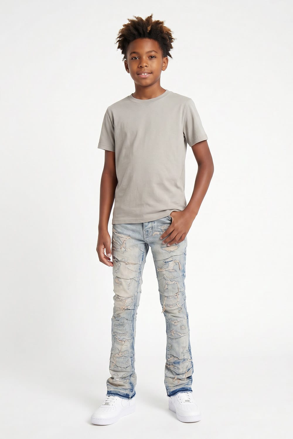 JC Kids Kids Stacked Ripple Effect Denim (Cream Wash)
