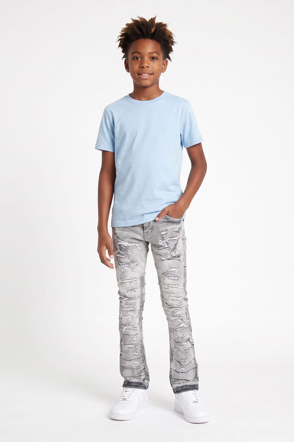 JC Kids Kids Stacked Ripple Effect Denim (Arctic Grey)