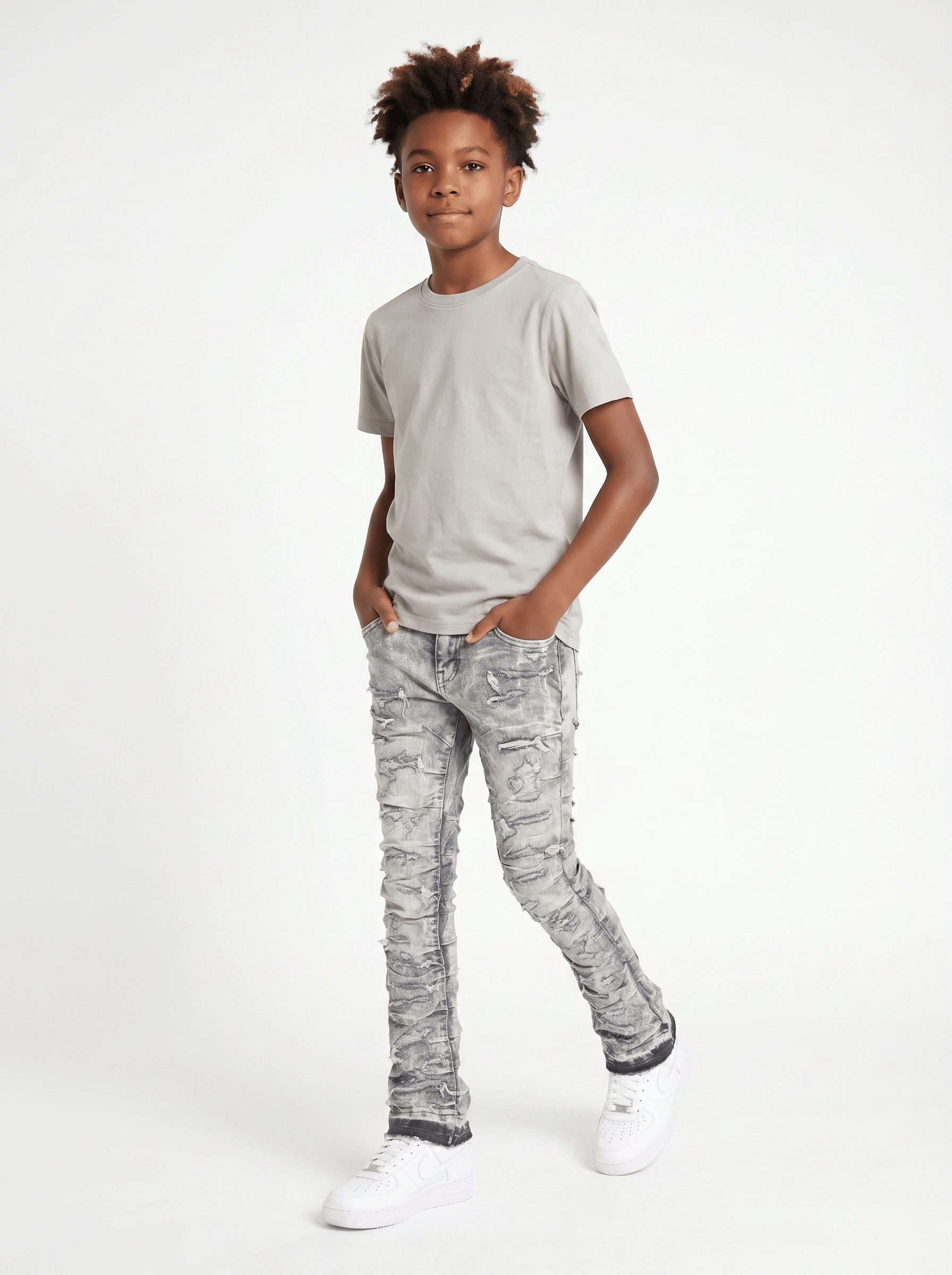 JC Kids Kids Stacked Ripple Effect Denim (Bone White)