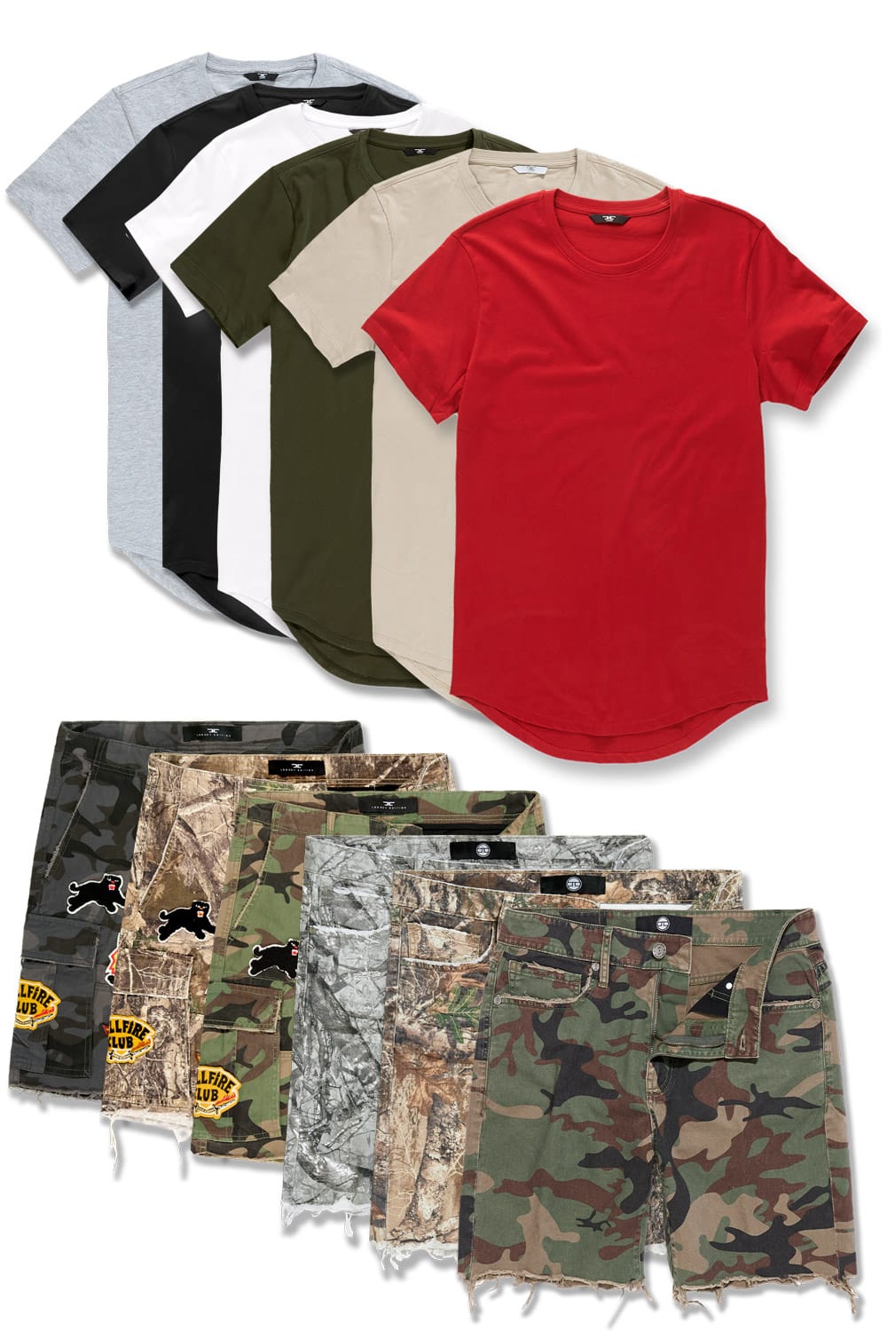 Jordan Craig Scallop T-Shirt & Camo Shorts 12 Pack TOP: SMALL | BOTTOM : 30