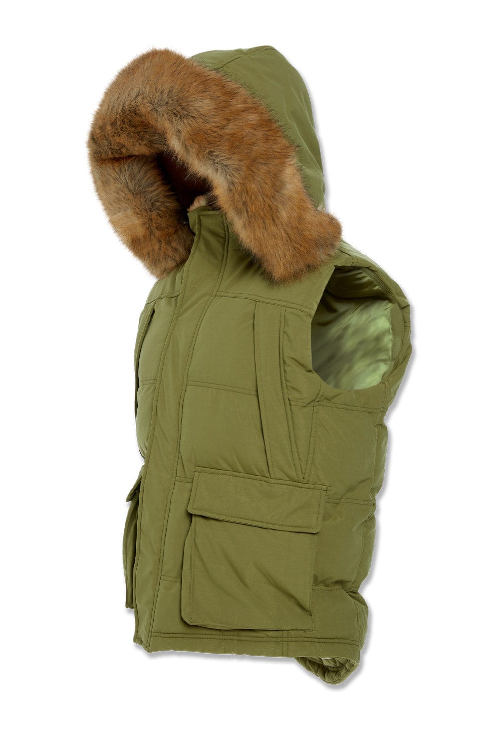 Military Green Multi Colored Fox Fur Lined Parka Hood