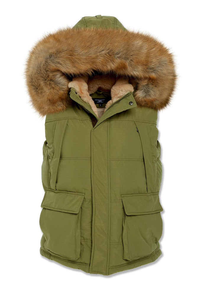 Yukon Fur Lined Puffer Vest (Army Green)