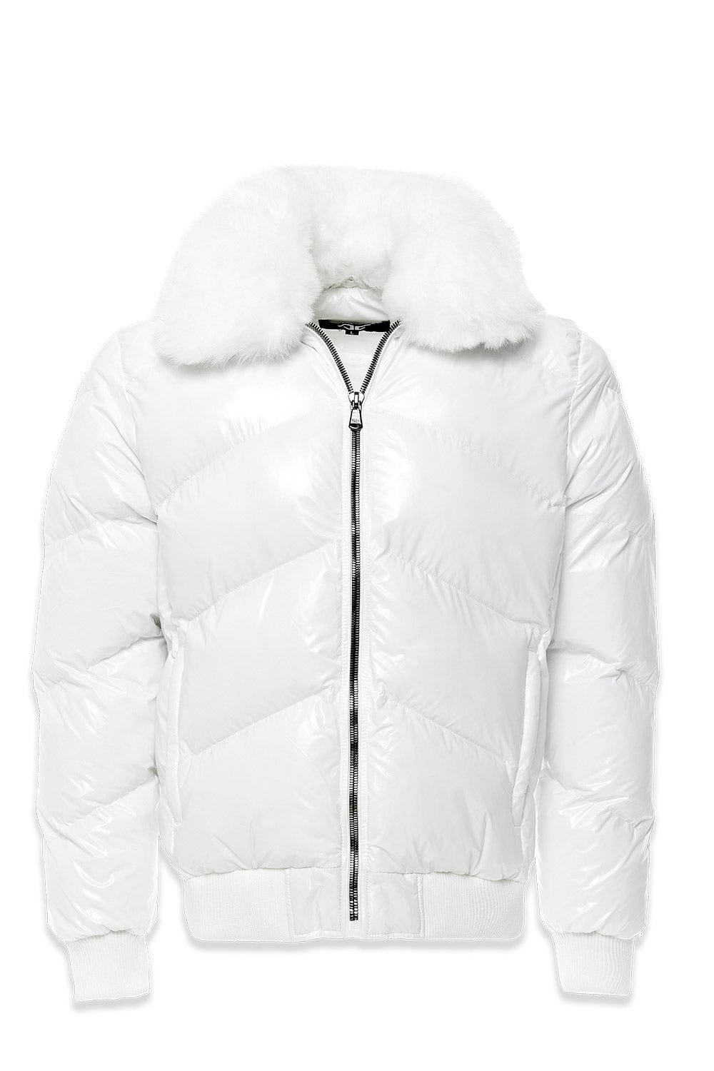 Mens white puffer jacket with fur hood hot sale