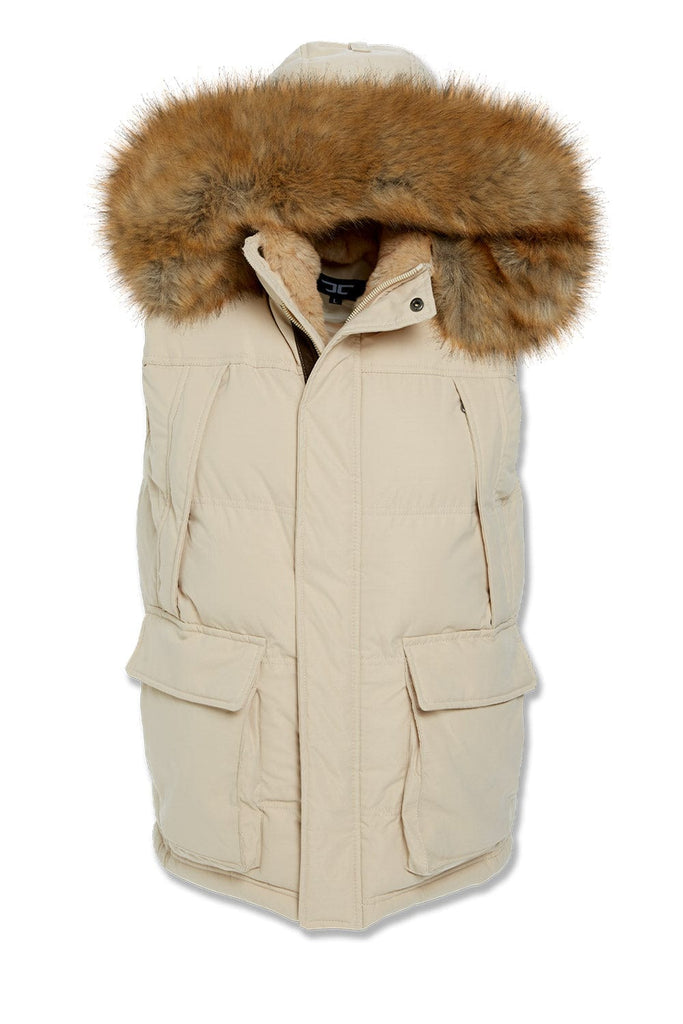 Yukon Fur Lined Puffer Vest (Khaki)
