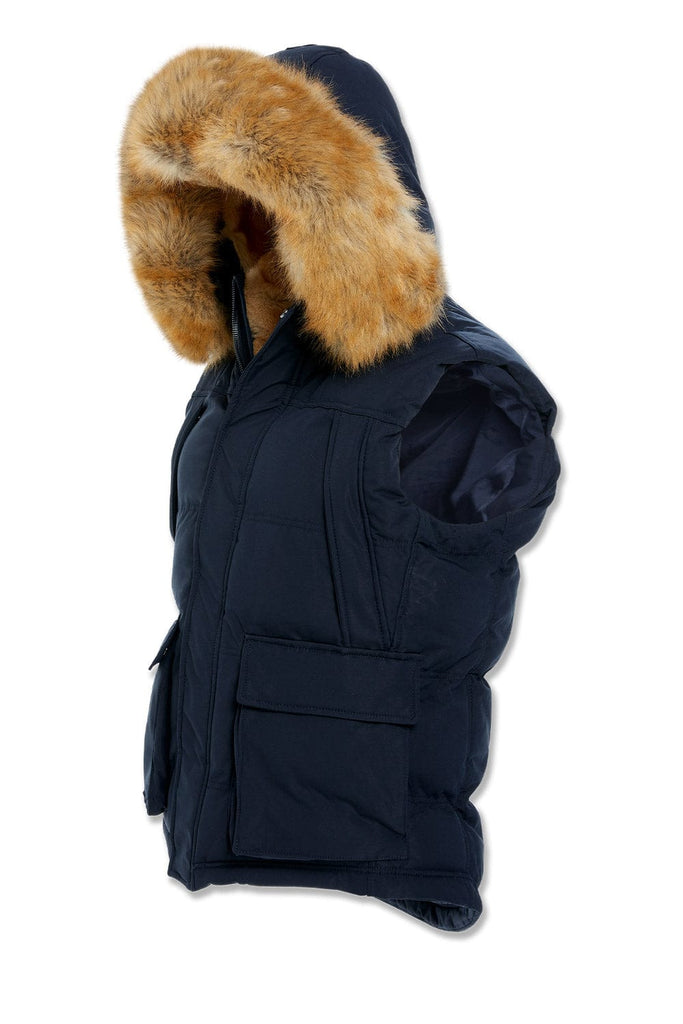 Yukon Fur Lined Puffer Vest (Navy)