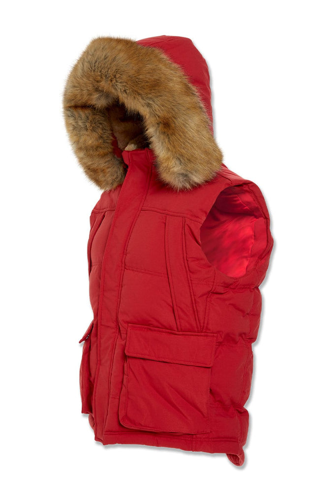 Yukon Fur Lined Puffer Vest (Red)