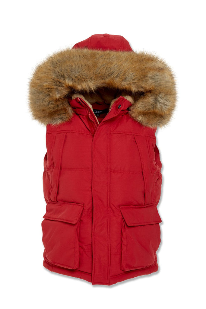 Yukon Fur Lined Puffer Vest (Red)