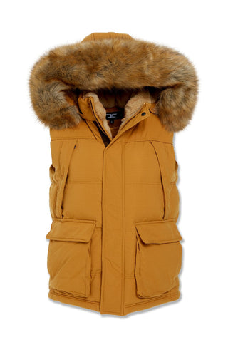 Yukon Fur Lined Puffer Vest (Wheat)