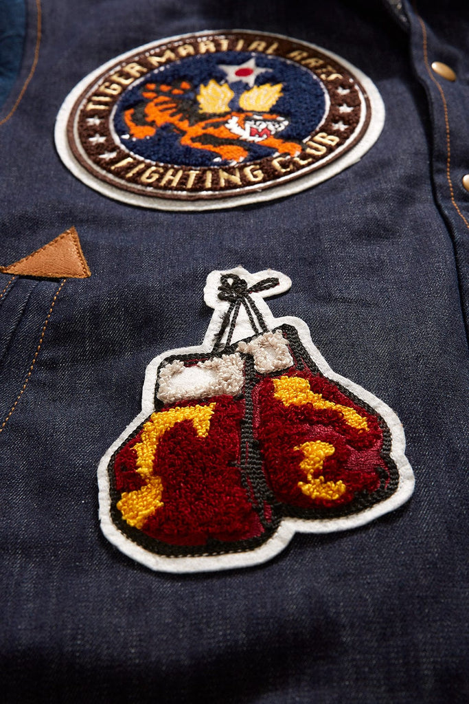 Jordan Craig Crouching Tiger Denim Varsity Jacket (Dark Blue)