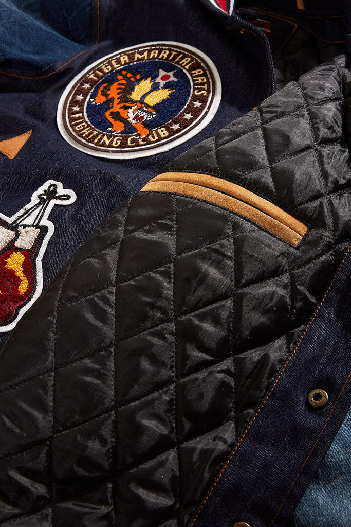 Jordan Craig Crouching Tiger Denim Varsity Jacket (Dark Blue)