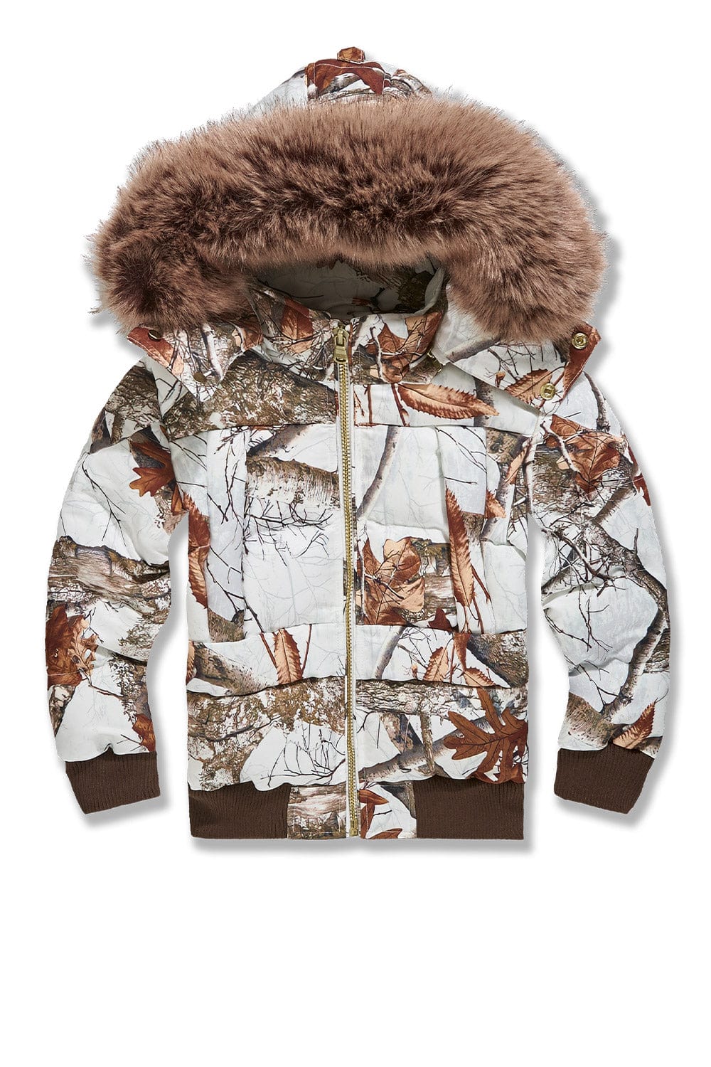 Camo bomber jacket with fur hood online