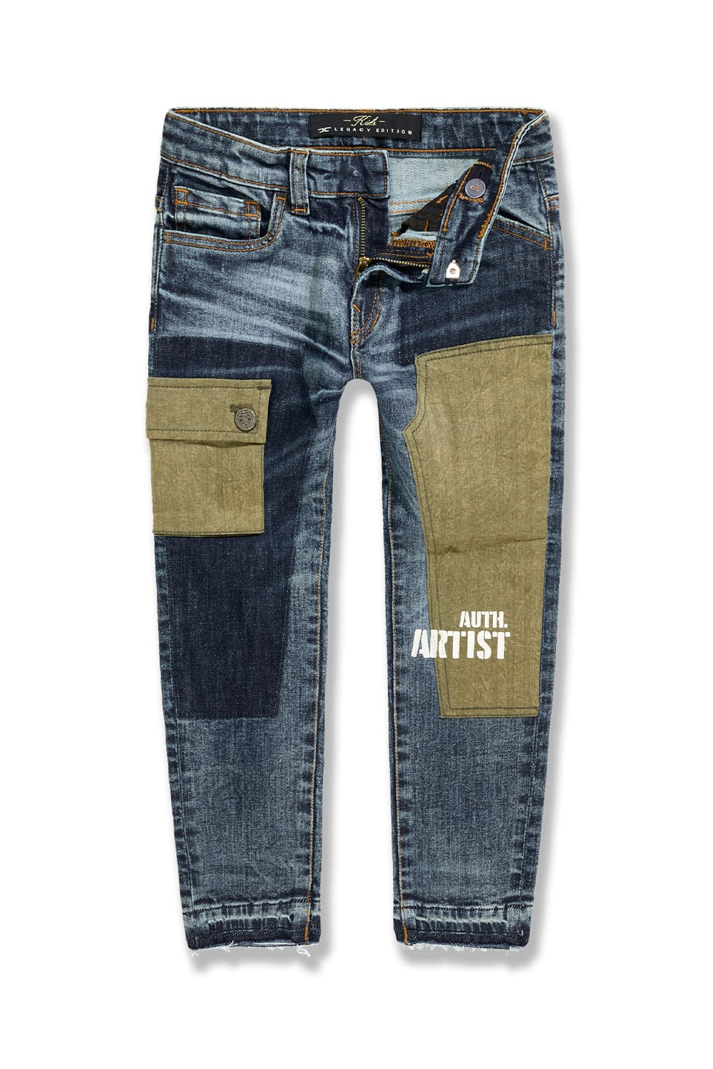 JC Kids Kids Patchwork Cargo Denim (Aged Wash) 2 / Aged Wash