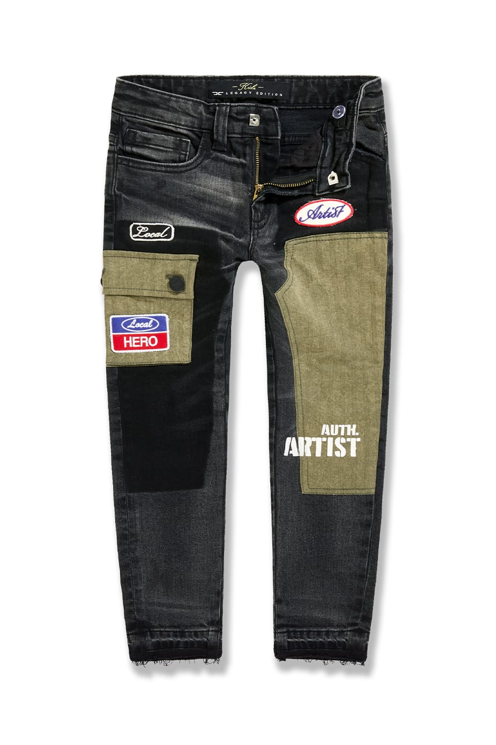 JC Kids Kids Patchwork Cargo Denim (Vintage Black) 2 / Vintage Black