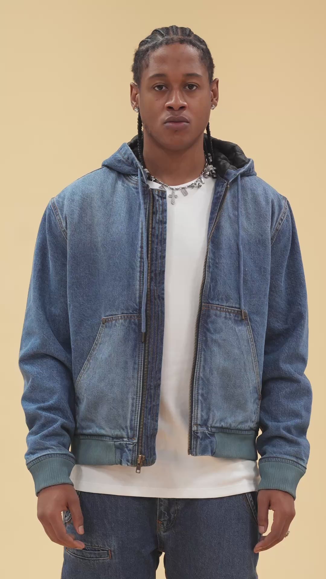 OG Denim Zip Up Bomber Jacket