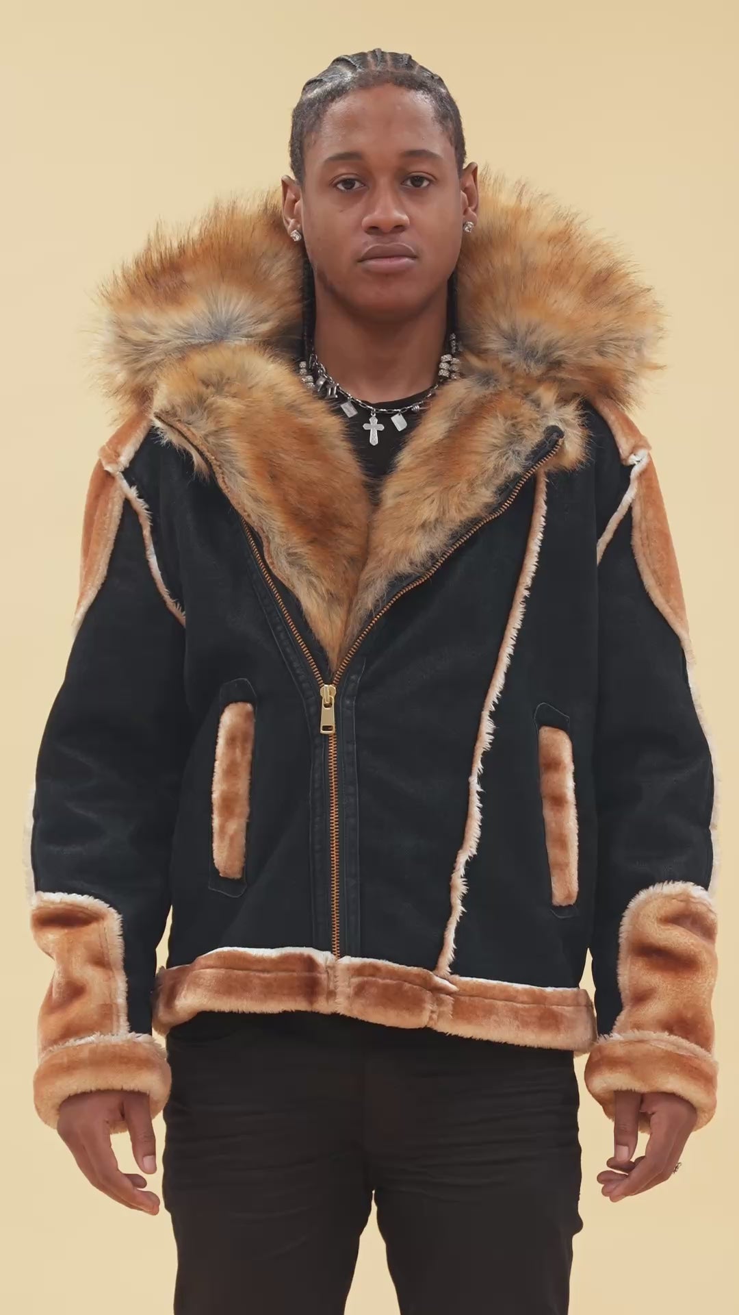 El Jefe Shearling Moto Jacket (Black Coffee)