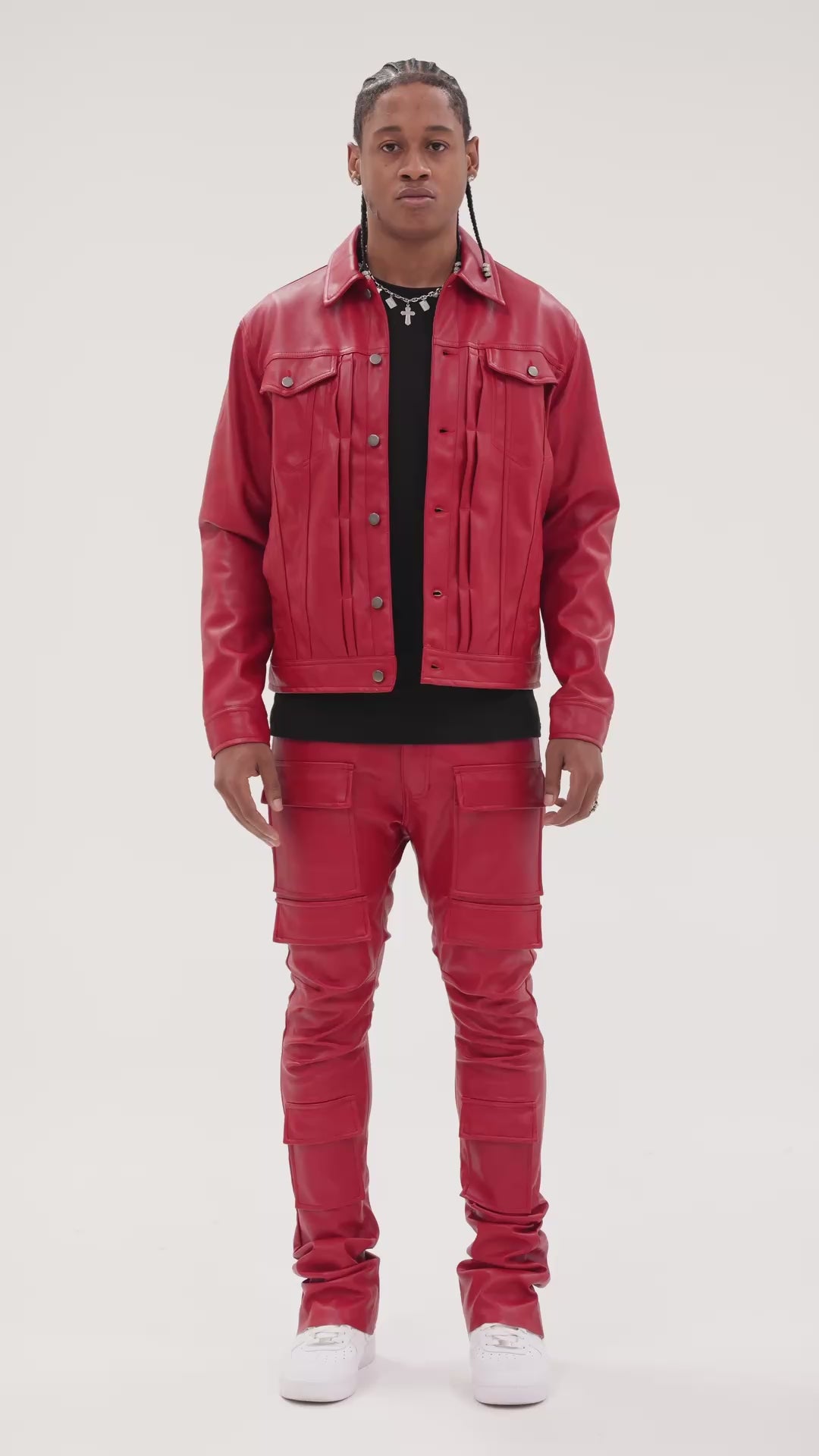 Skinny Stacked Fit - Thriller Cargo Pants (Red) - Ross Stacked Collection