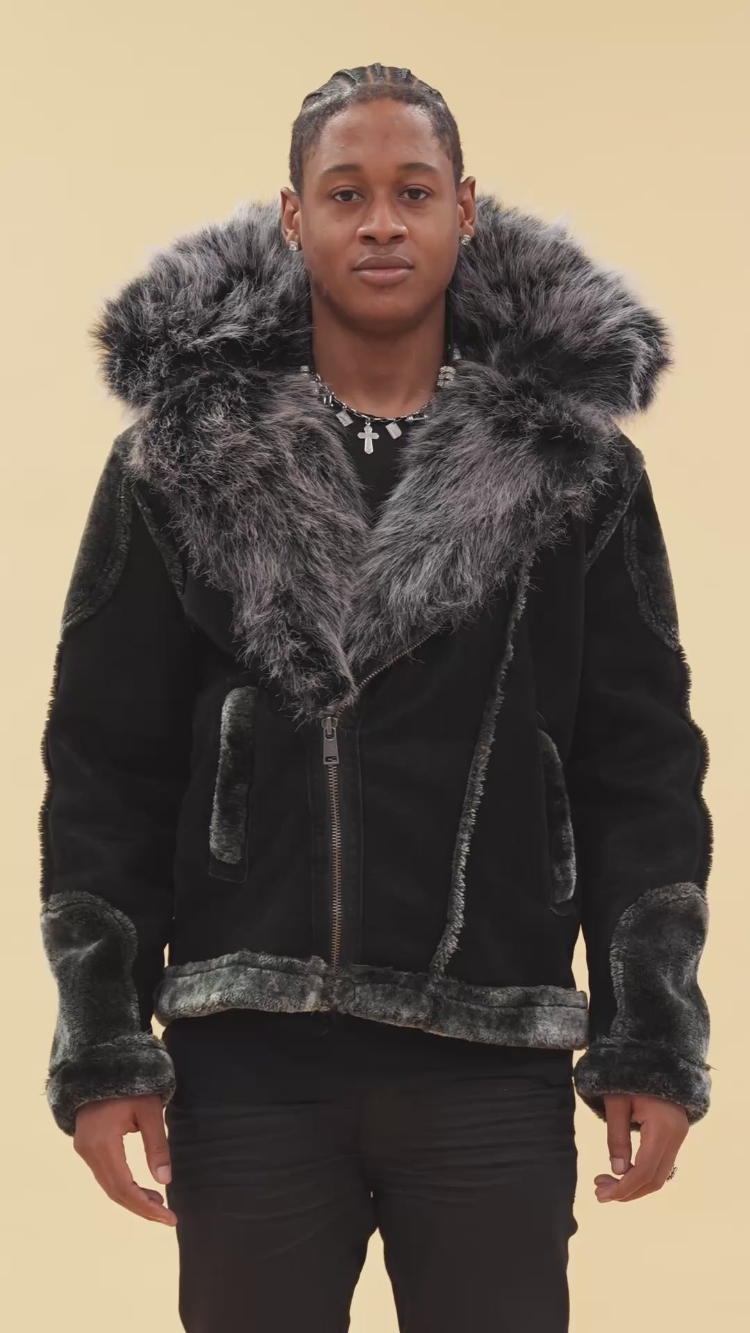 El Jefe Shearling Moto Jacket (Black)