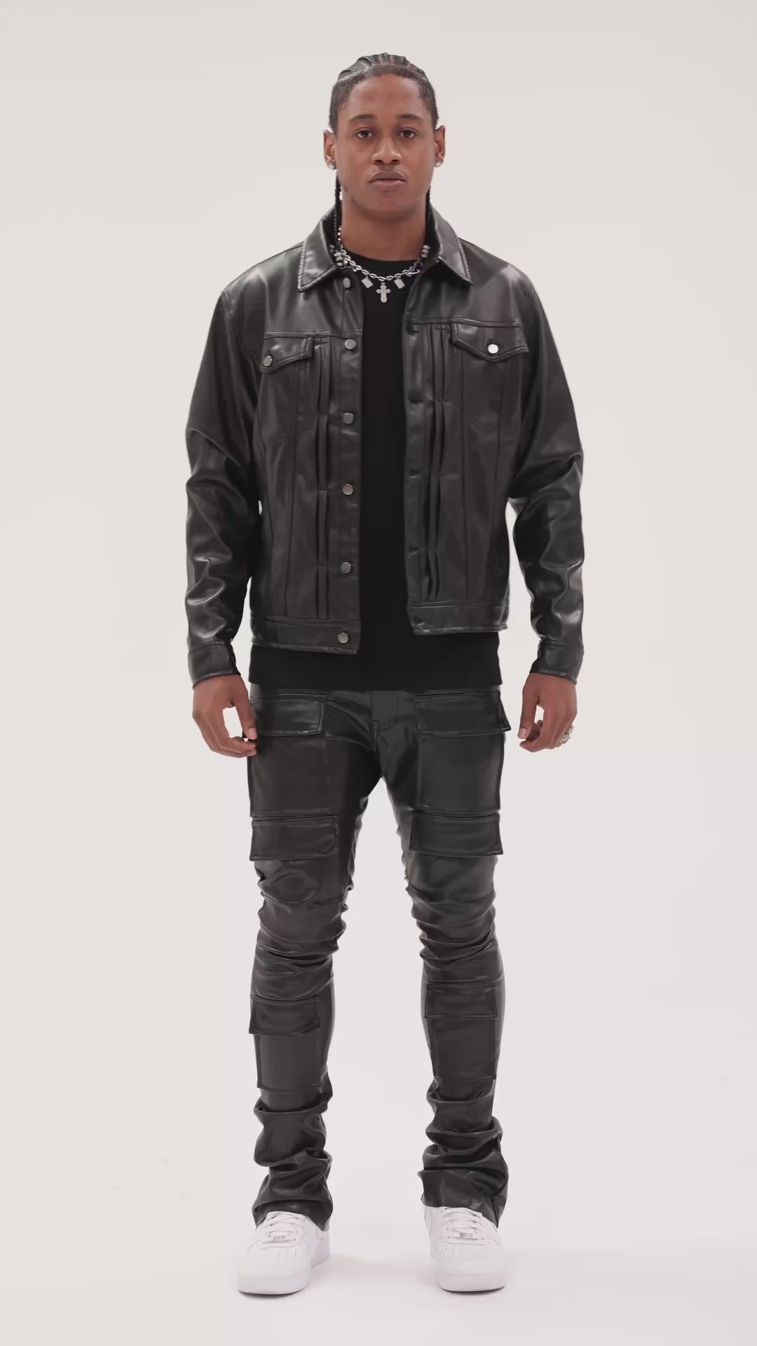 Skinny Stacked Fit - Thriller Cargo Pants (Black) - Ross Stacked Collection