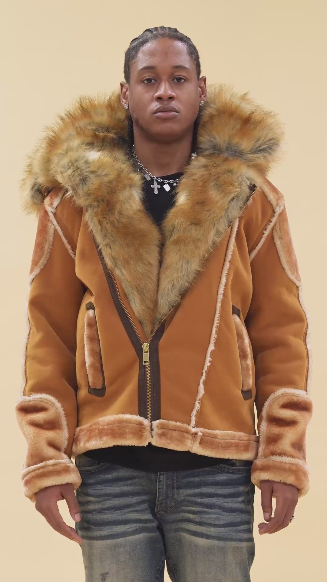 El Jefe Shearling Moto Jacket (Cognac)
