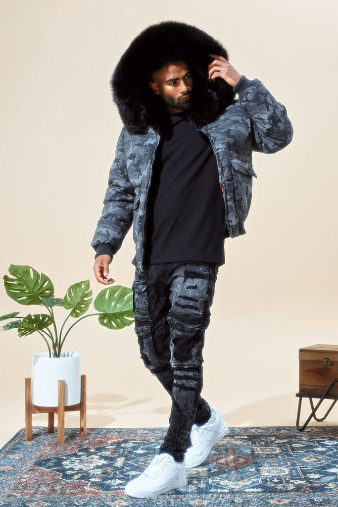 Black Camo Jacquard Polar Fleece Parka - GBNY