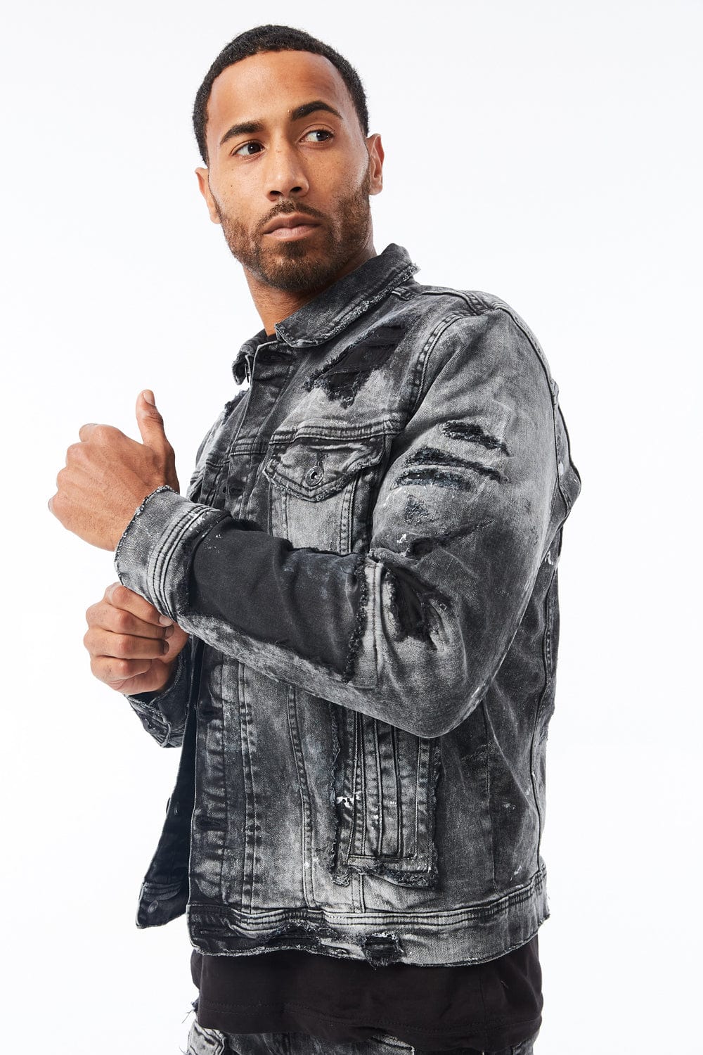 Vintage black denim jacket mens hot sale