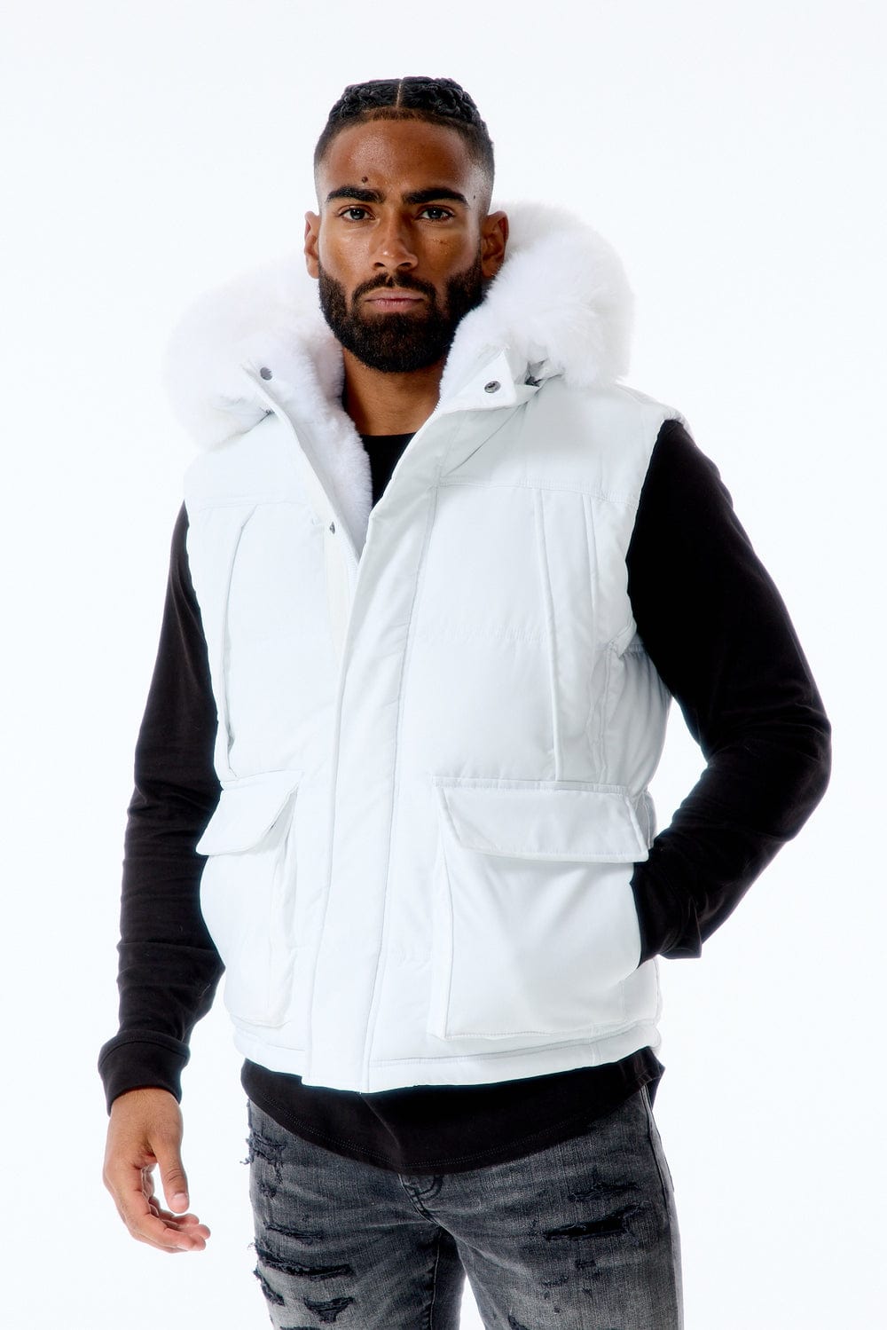 White on sale hooded vest