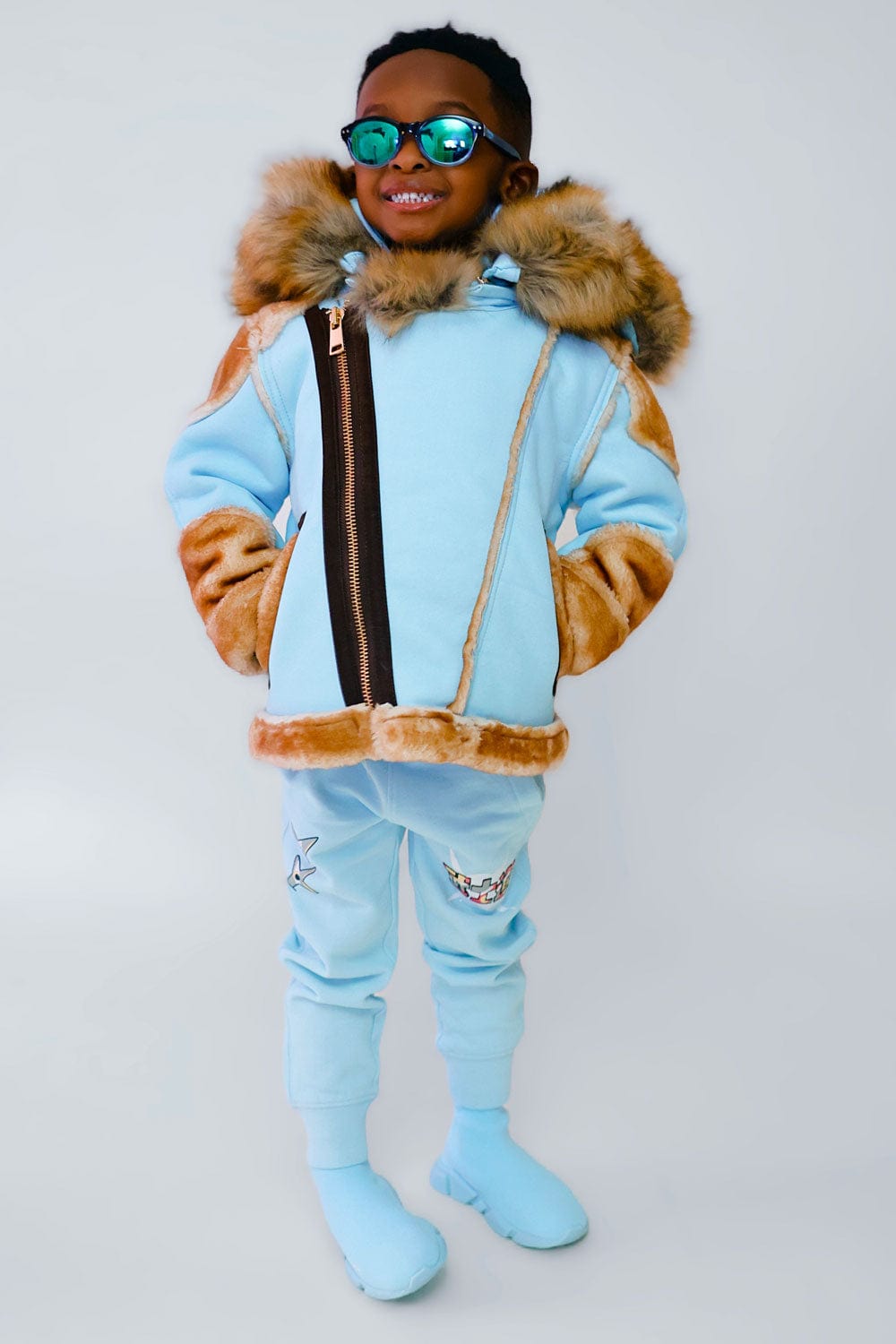 JC Kids Kids El Jefe Shearling Moto Jacket (Sky)