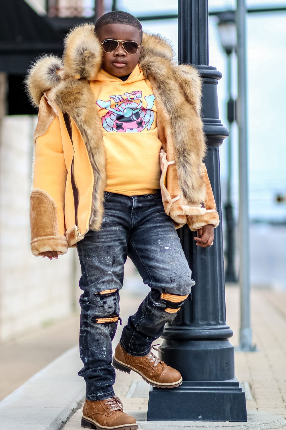 JC Kids Kids El Jefe Shearling Moto Jacket (Sunset)